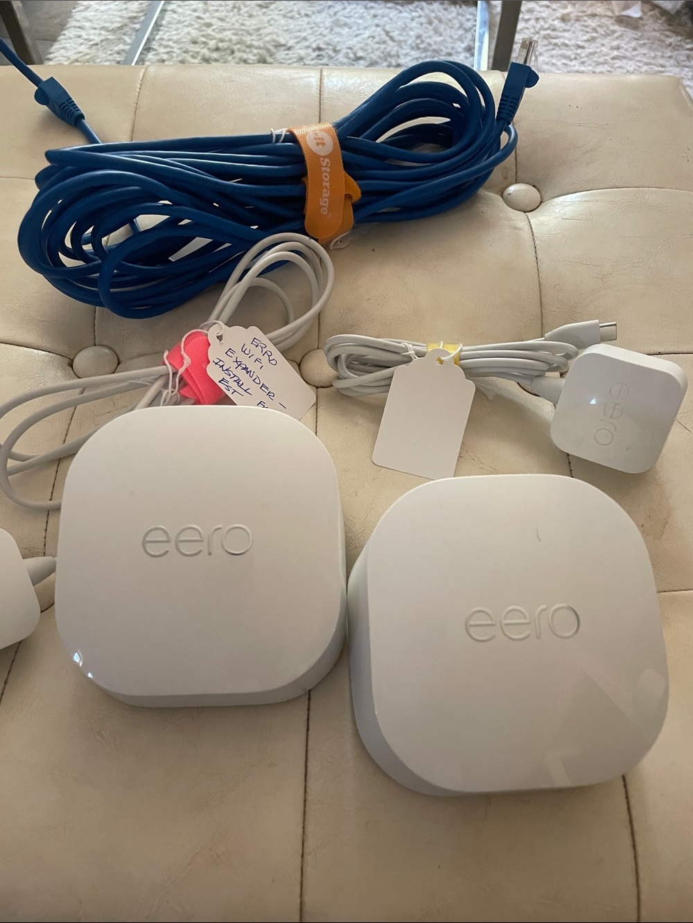eero Mesh Wi‑Fi Routers - White Pair with Cables and router cable